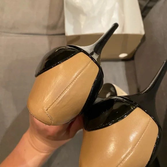 💅🏻💖Jimmy Choo Sepia Two Tone Nude & Black Patent Heels - Picture 9 of 13